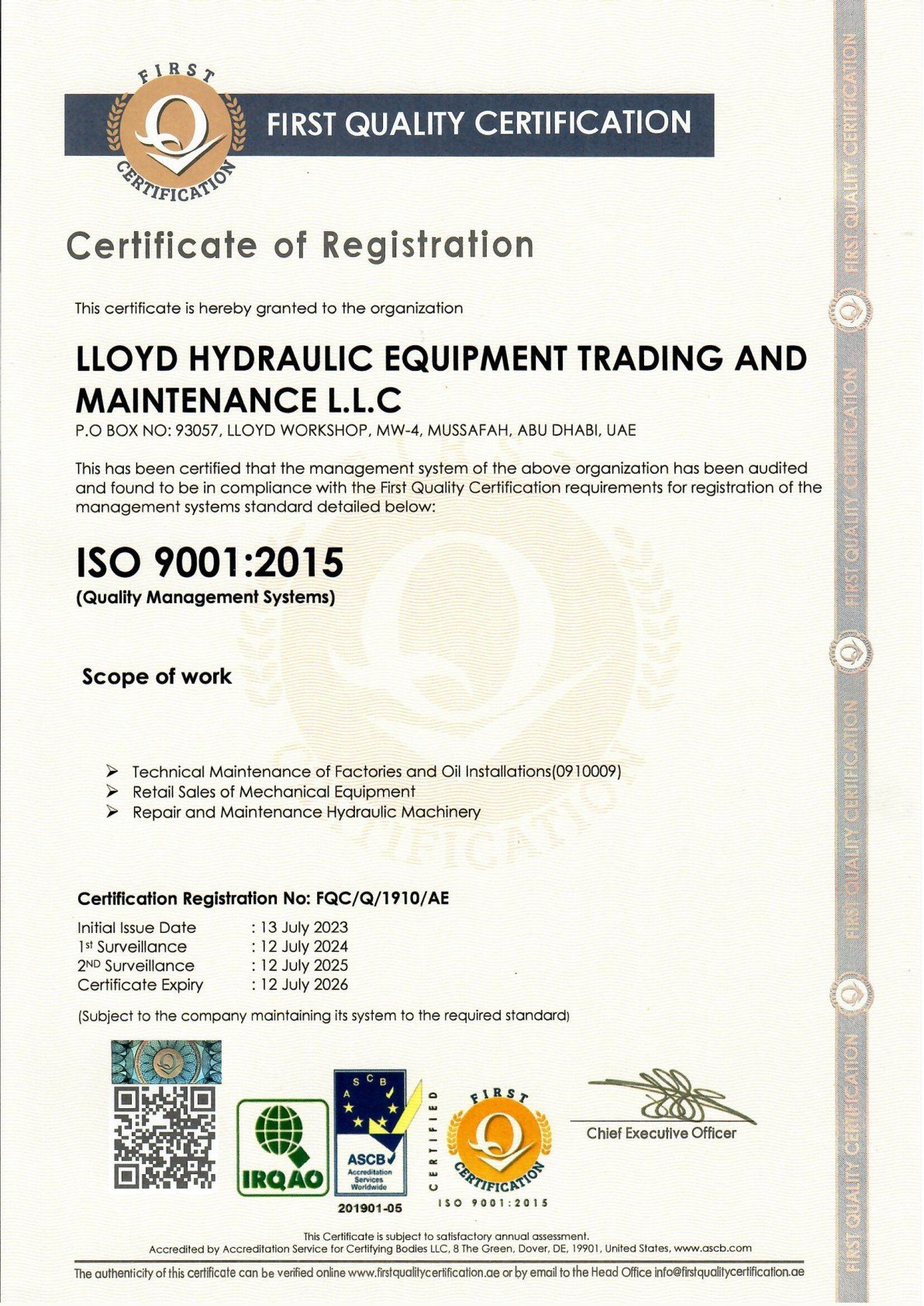 ISO 9001-2015 Certificate